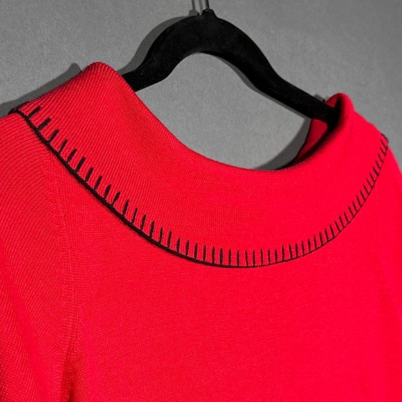 Stonebridge Red Sweater Wide Collar Black Accents On Neckline And Cuffs Size P - Picture 3 of 10